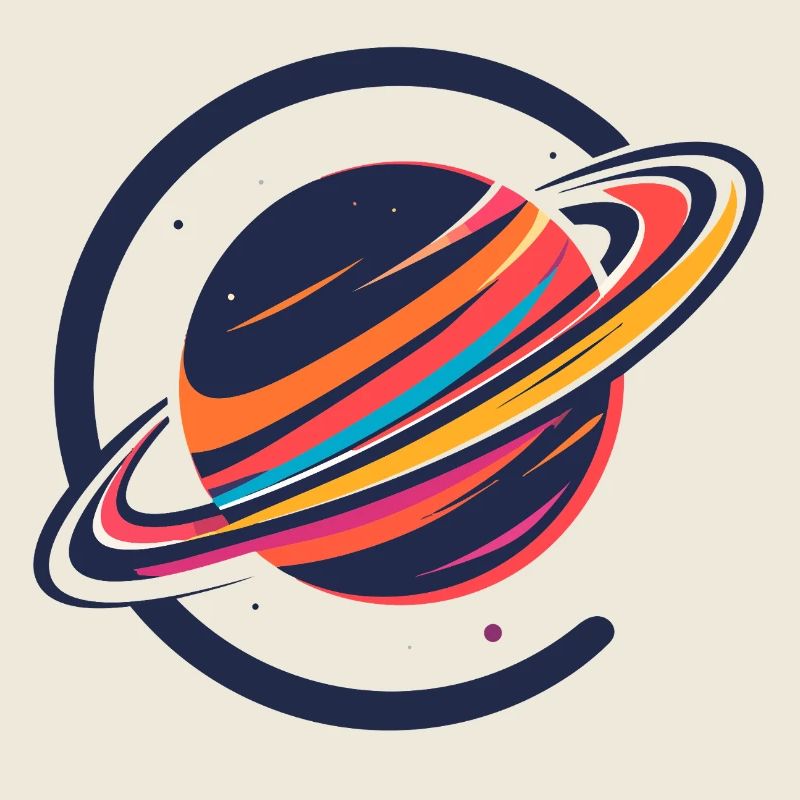 Colorful Planet with Rings Outer Space Motif