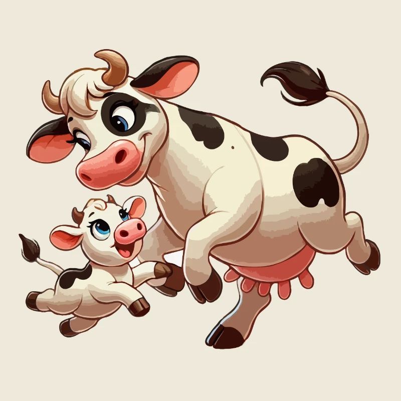 Kuhmutter mit herumtollendem Kind