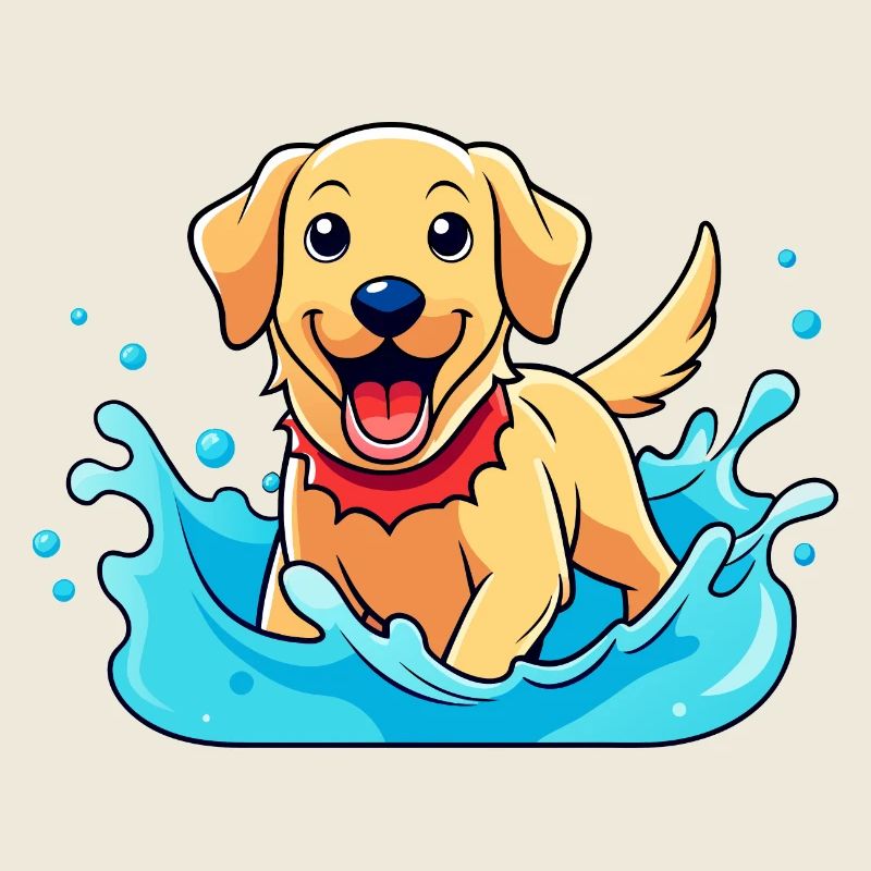 Fröhlicher Labrador Retriever planscht in Poolkunst