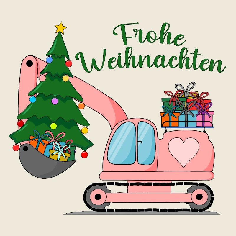 Excavator Merry Christmas Pink