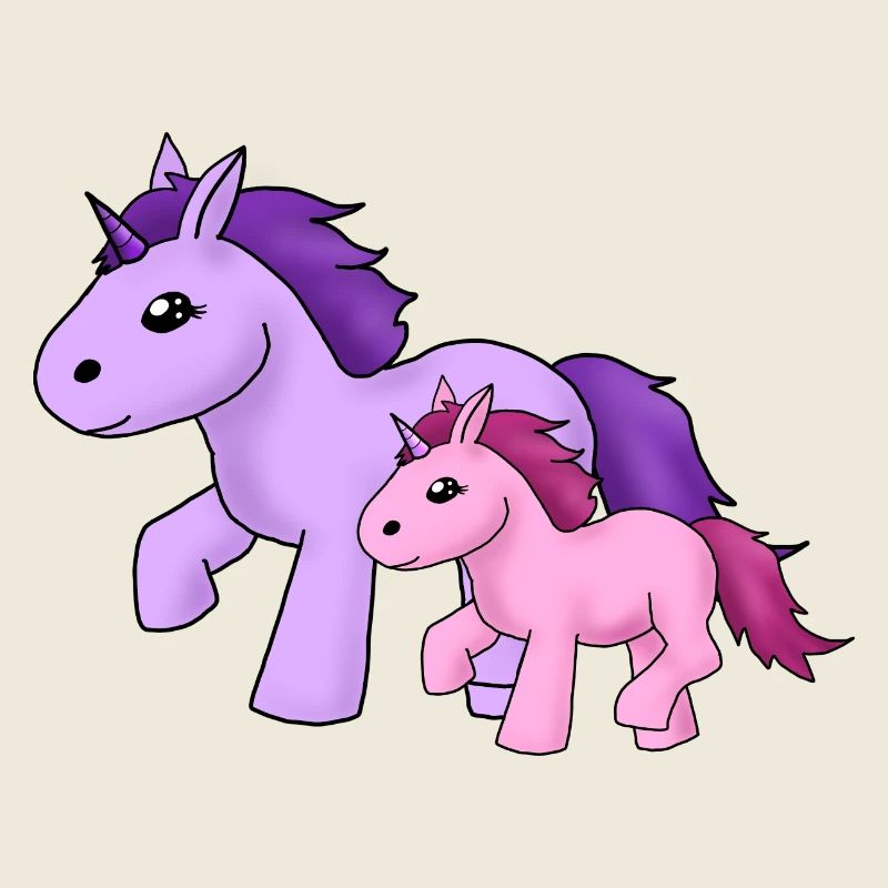 Maman licorne avec enfant licorne