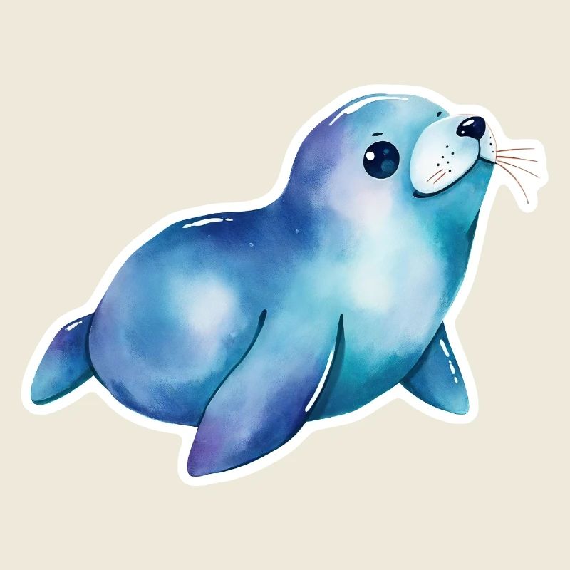 Mignon sceau aquarelle art - Adorable conception d’animaux