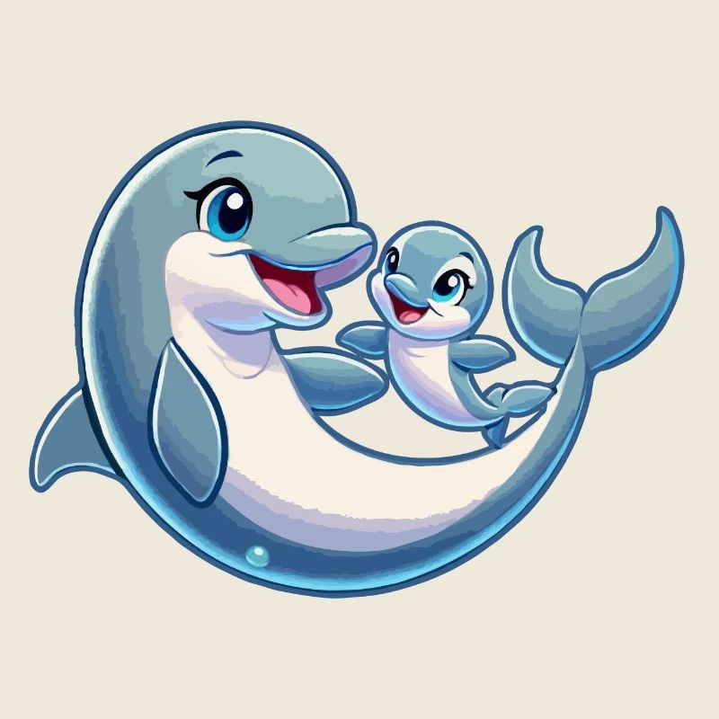 Delfinmutter und Kind beim Herumtollen