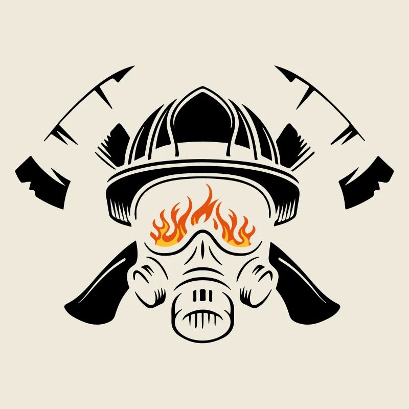 Helm und Atemschutz mit gekreuzten Äxten Feuerwehr