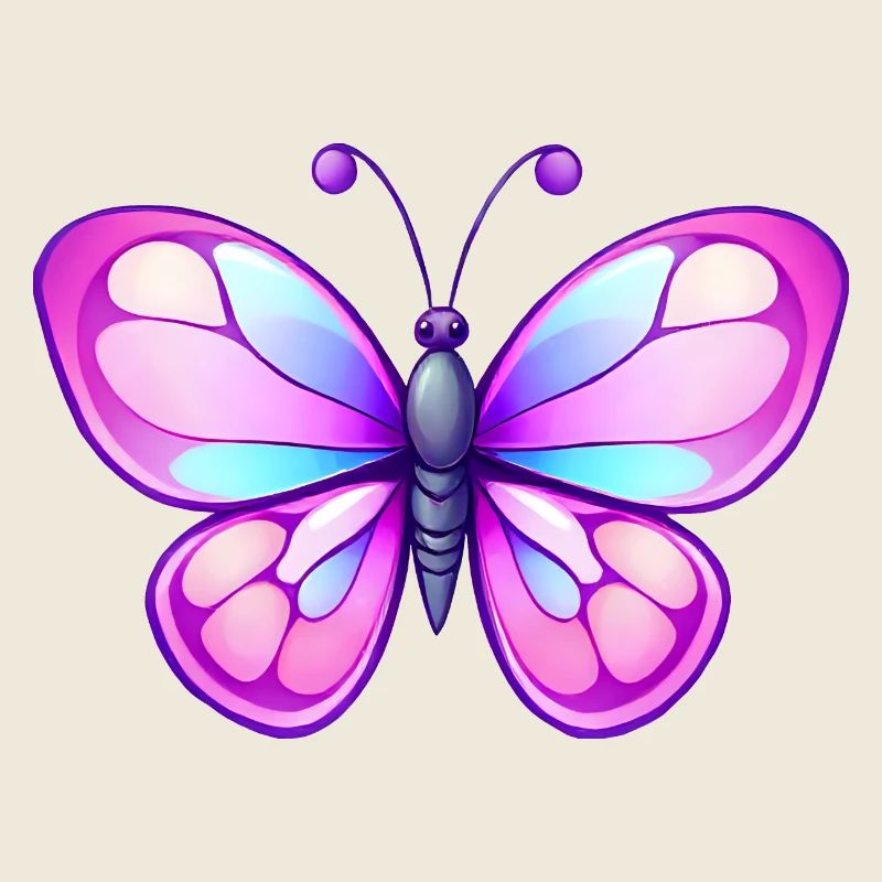 Mignon papillon de bande dessinée, ailes roses et bleues