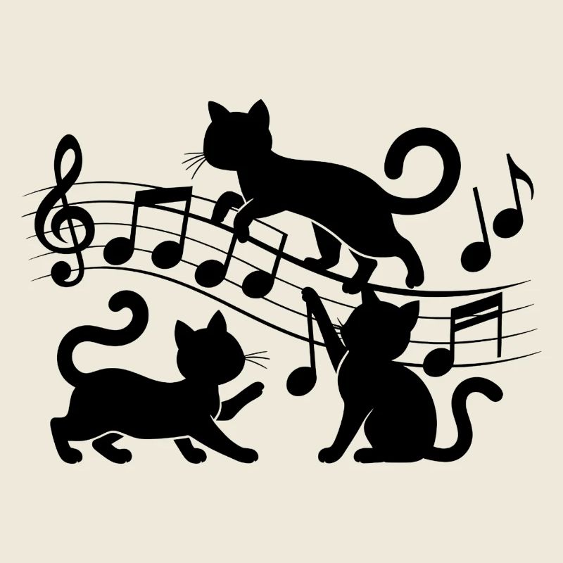 Schwarze Katzen Muster spielen mit Musiknote