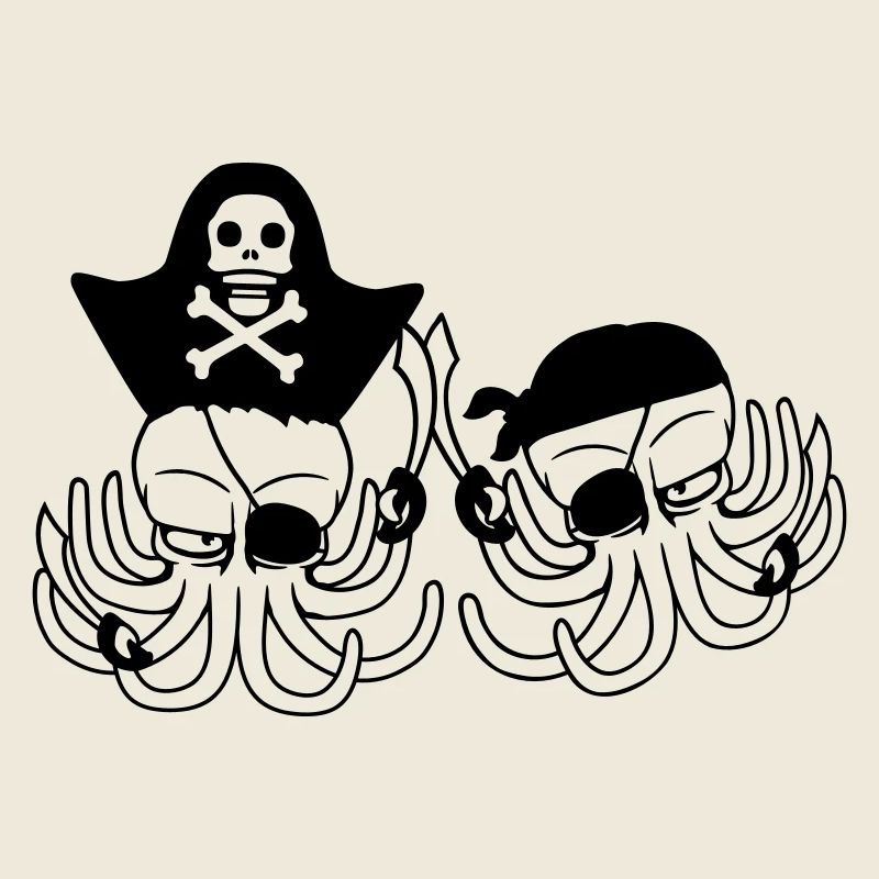 Deux Octopus Pirate Voilier Équipage Capitaine 2 Boucaniers