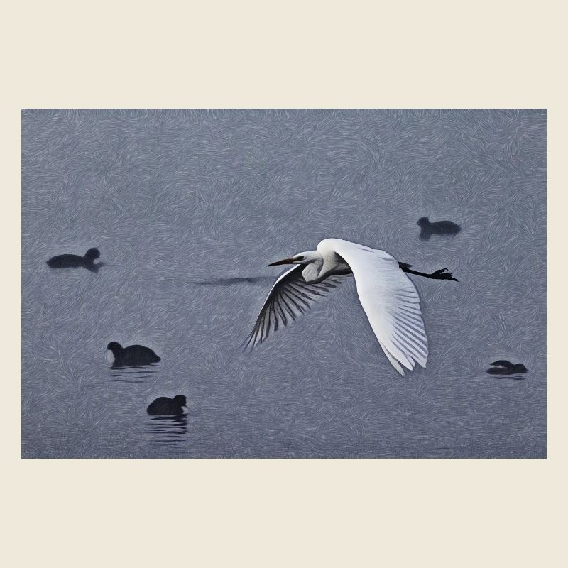 Great egrets in flight
