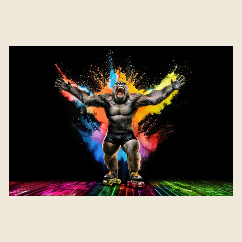 Gorilla auf Rollschuhen im Disco Ambiente