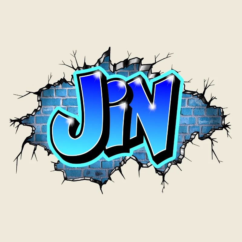 Graffiti Jin Wand Risse Blaue Ziegel