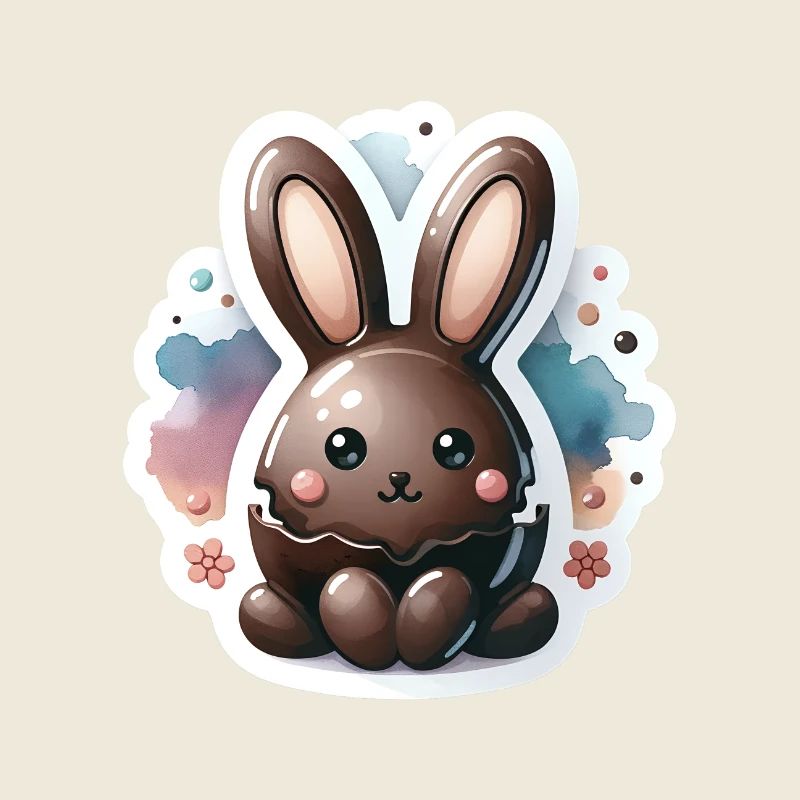 Chibi-Schokoladenhase mit Aquarellhintergrund