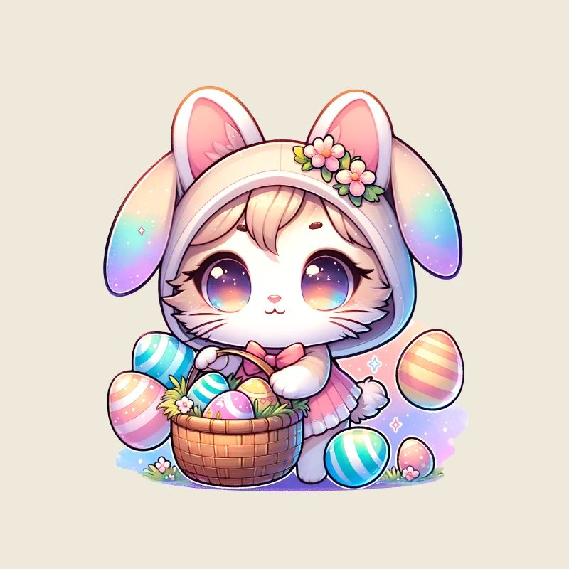 A Kitty With a Bunny Outfit Delivering Easter Eggs