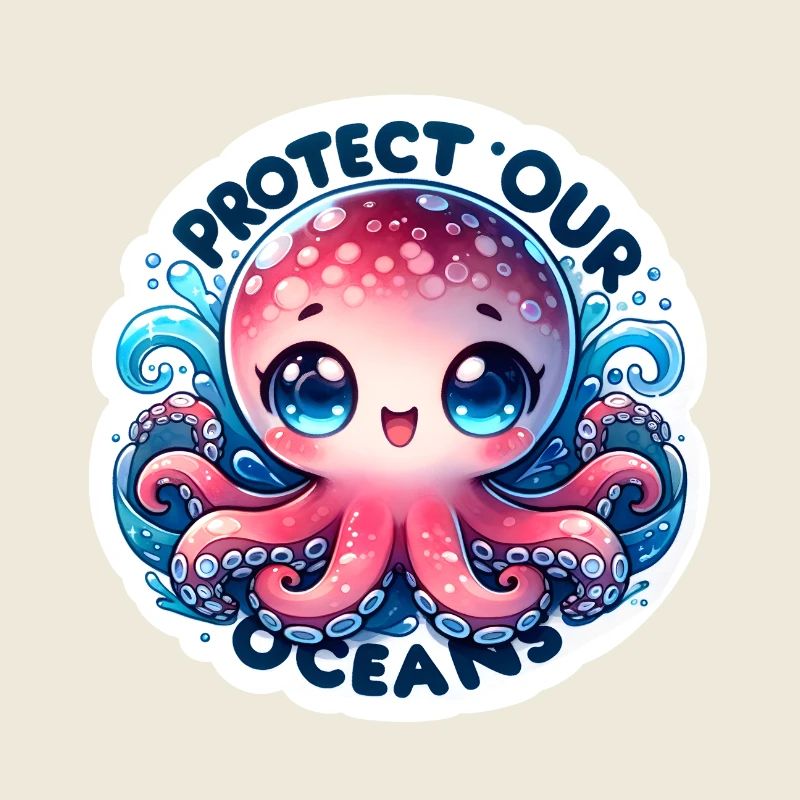 Schützen Sie unsere Ozeane Chibi Niedlicher Oktopus Tag der Erde