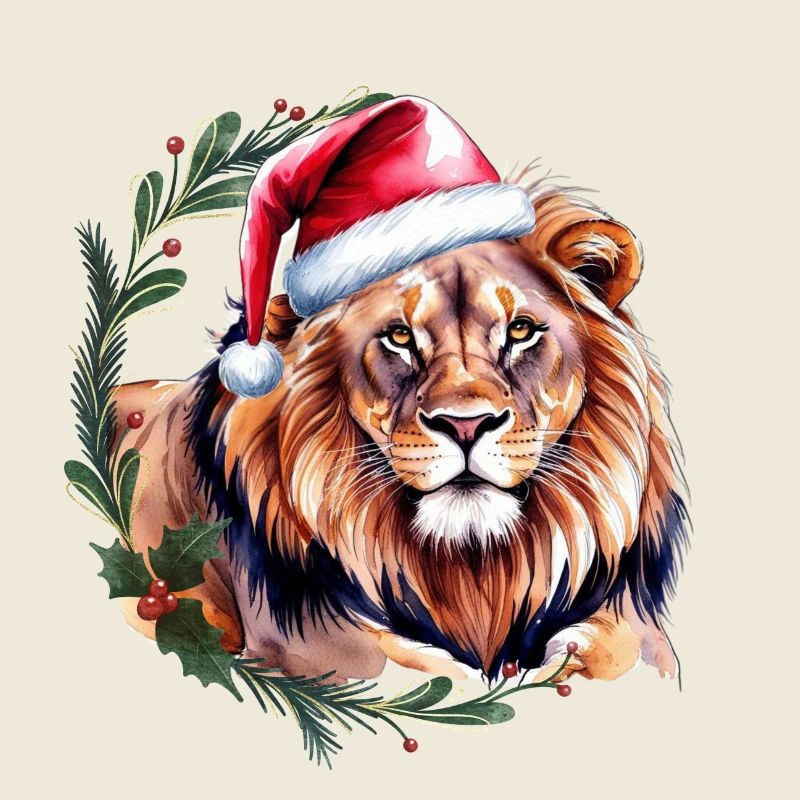 Löwe mit Weihnachtsmütze Weihnachtsmotiv