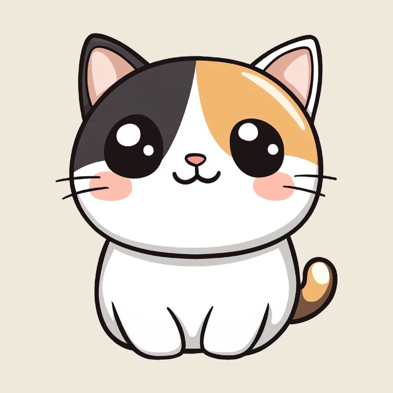Cute cat with bright eyes, kawaii drawing