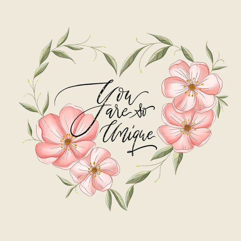 Cœur, fleurs, feuilles. Vous êtes tellement unique.
