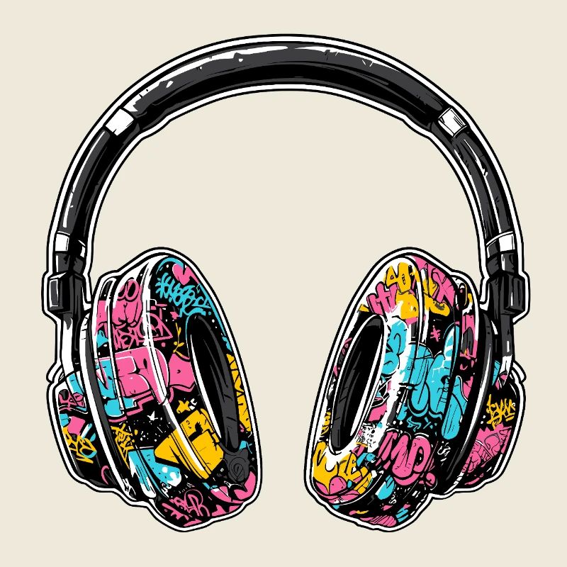 Headphones musical graffiti pattern