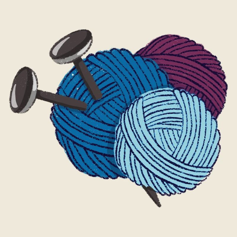 Wool with knitting needles