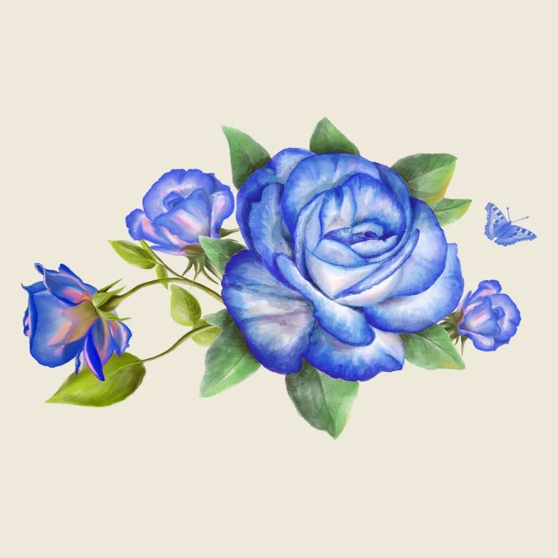 Blue rose flowers set close up isolated on white b