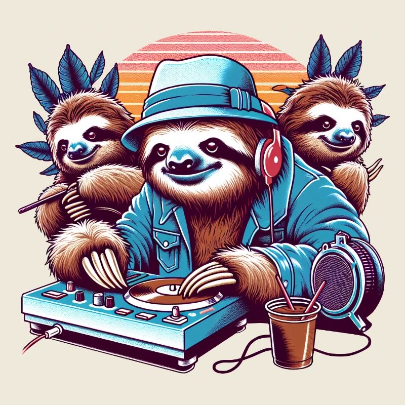 Sloth DJ Funny Animals Retro