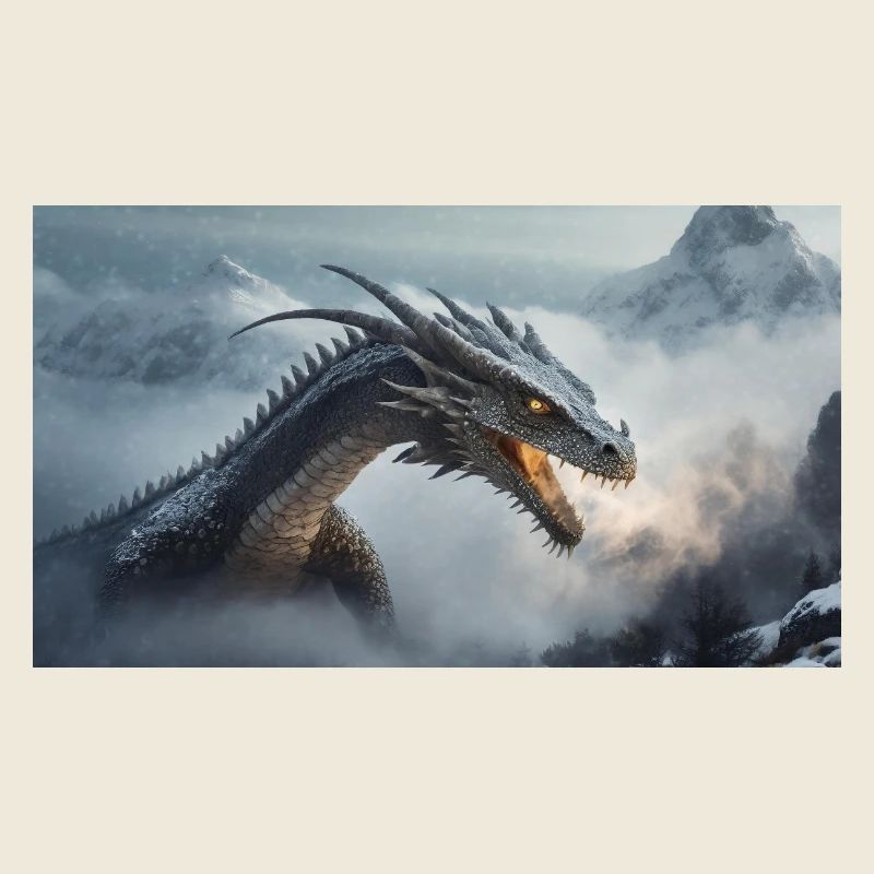 Ein realistischer böser dunkler Drache beim Erklimmen eines Nebels