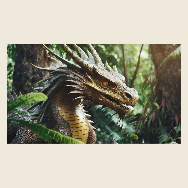 A realistic majestical green dragon is hunting