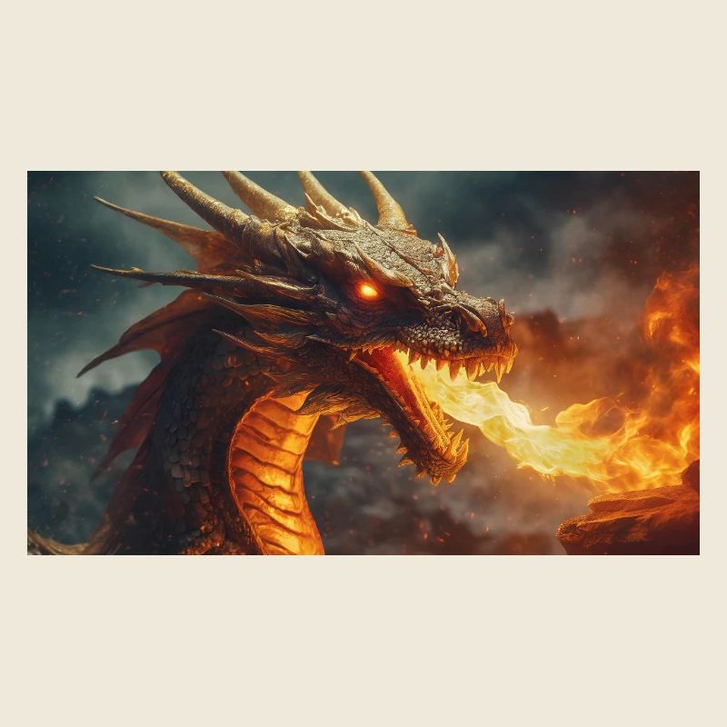 A realistic majestical dark dragon spitting flames