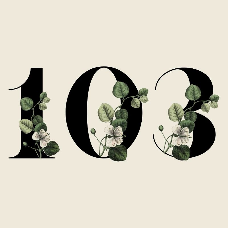 Numéro 103 floral vert - 103e anniversaire floral