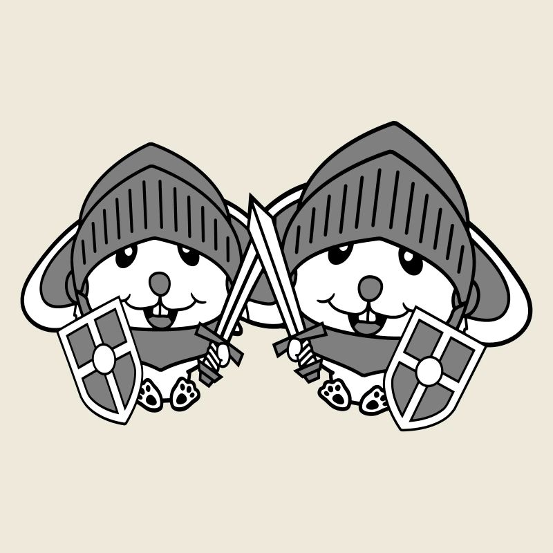 2 Hasen Ritter Schwert Schild Rüstung Helm Held