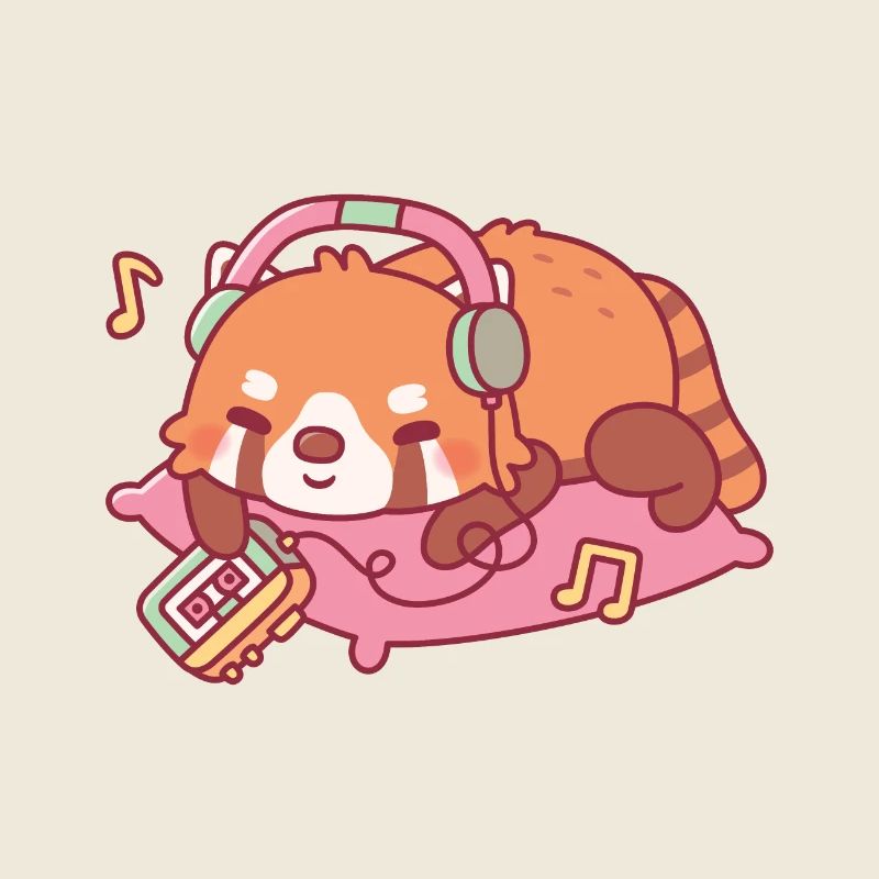 Mignon panda roux écoutant de la musique
