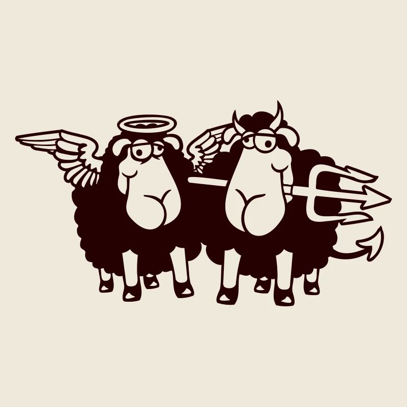 2 Sheep Angel Devil Satan Hell Evil Heaven Good