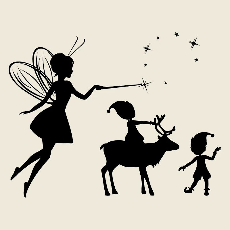 Silhouetten einer Fee und Elfen