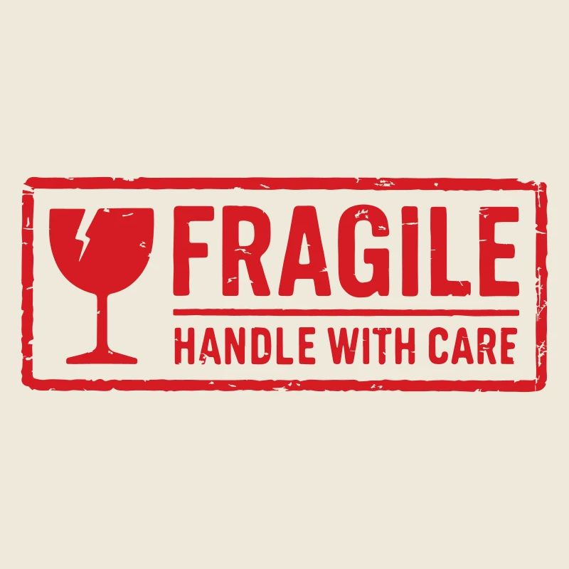 Zerbrechlicher Griff mit rotem Grunge-Stempel