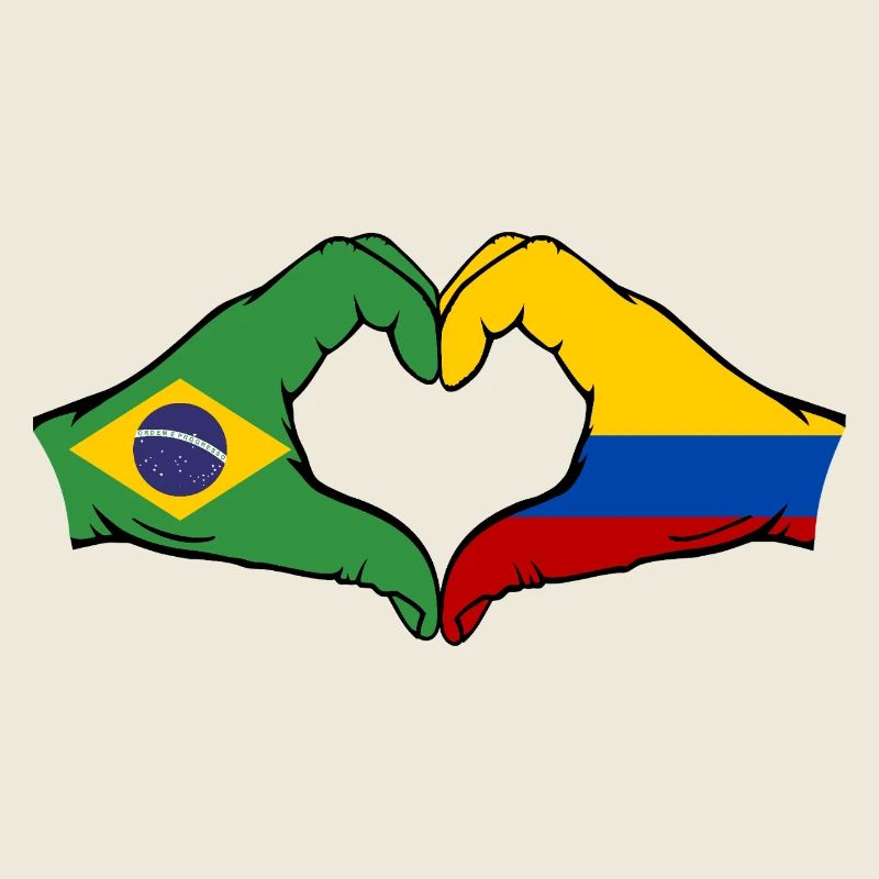 Brazil Colombia Flag Hands Heart Shape