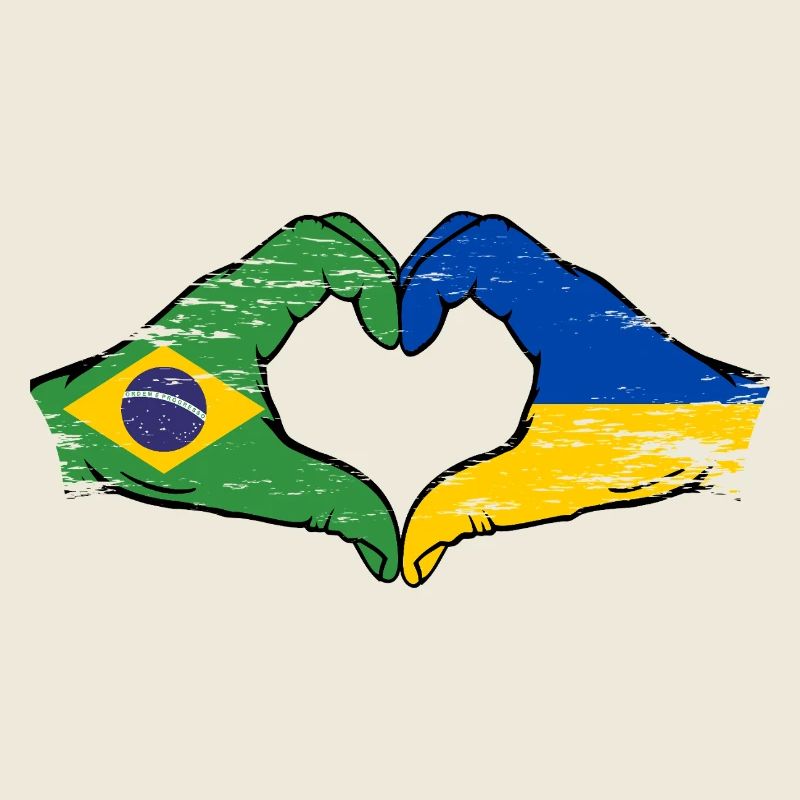Brazil Ukraine Flag Hands Heart Shape Used