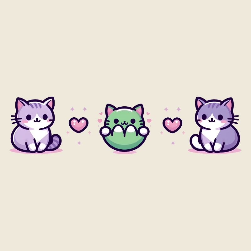 Trois chats avec un petit cœur