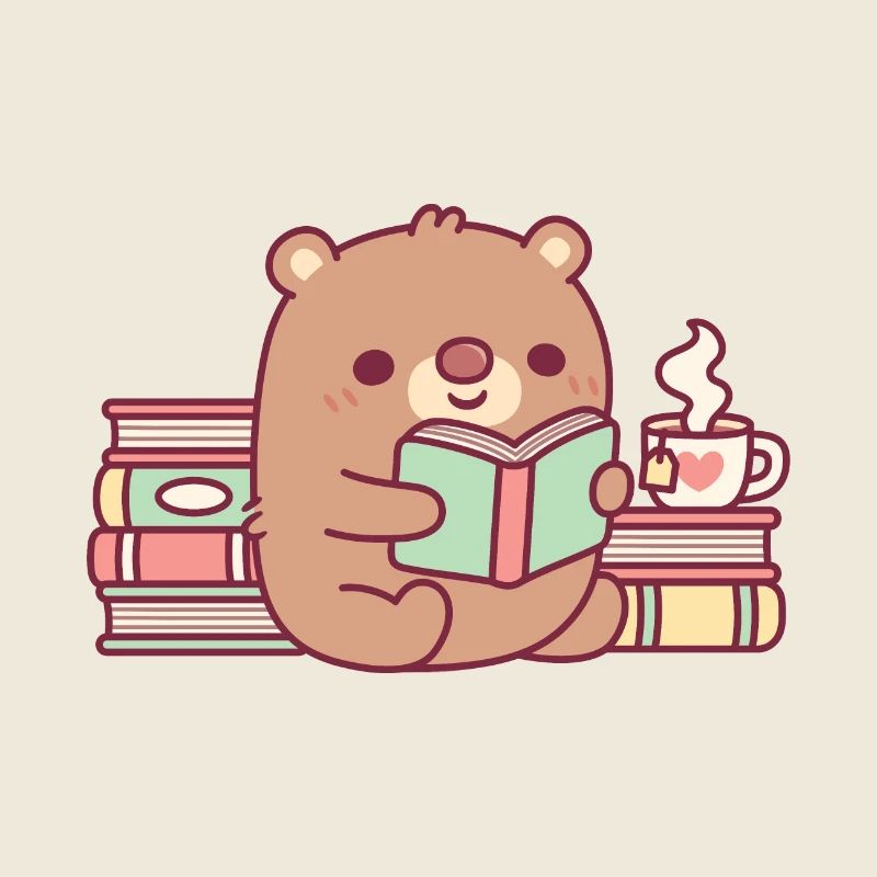 Cute Brown Bear Reading A Book