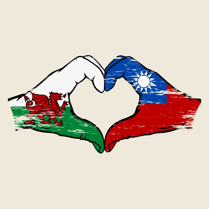 Pays de Galles Taiwan drapeau mains forme de coeur utilisé