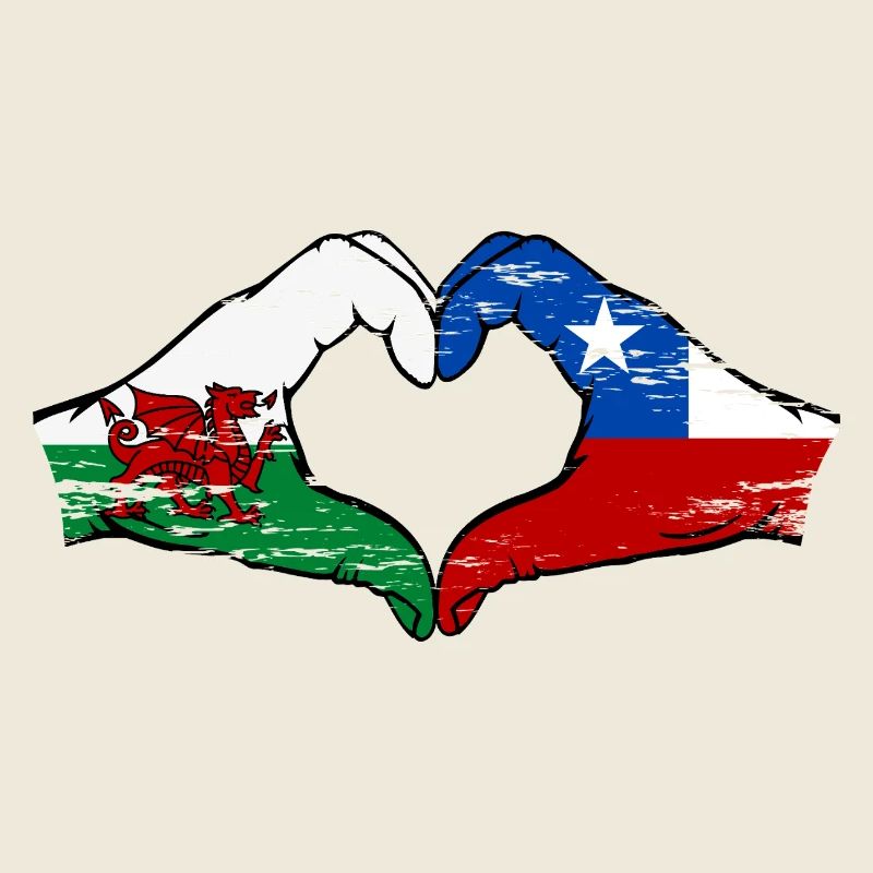 Pays de Galles Chili drapeau mains forme de coeur utilisé