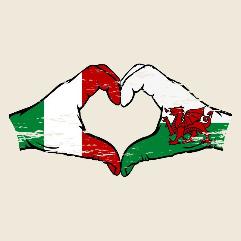 Italy Wales flag hands heart shape used