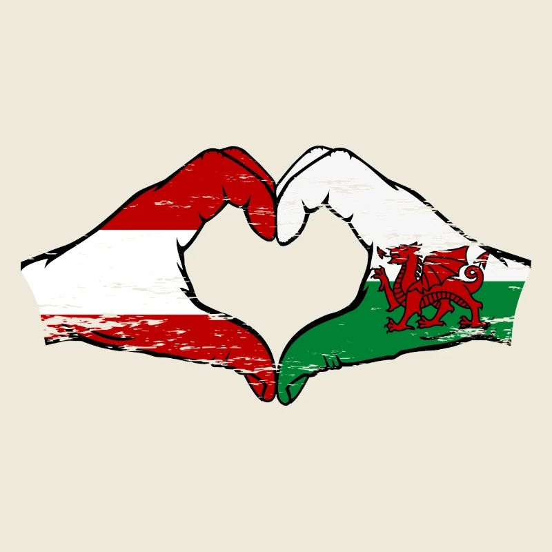 Autriche Pays de Galles drapeau mains forme coeur utilisé