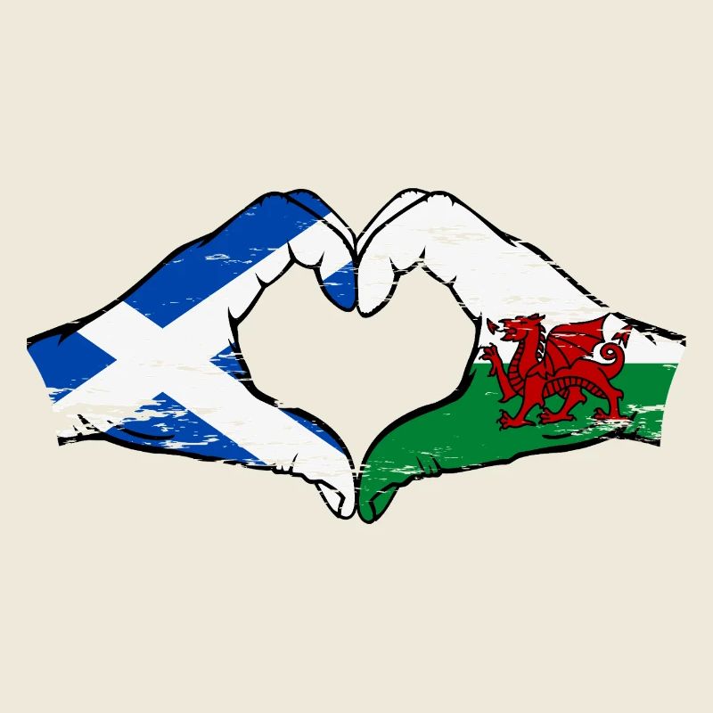 Ecosse Pays de Galles Drapeau Mains Coeur Forme Utilisé