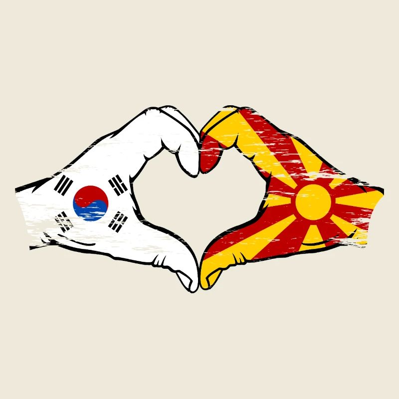 Corée du Sud Macédoine drapeau mains forme de coeur utilisé