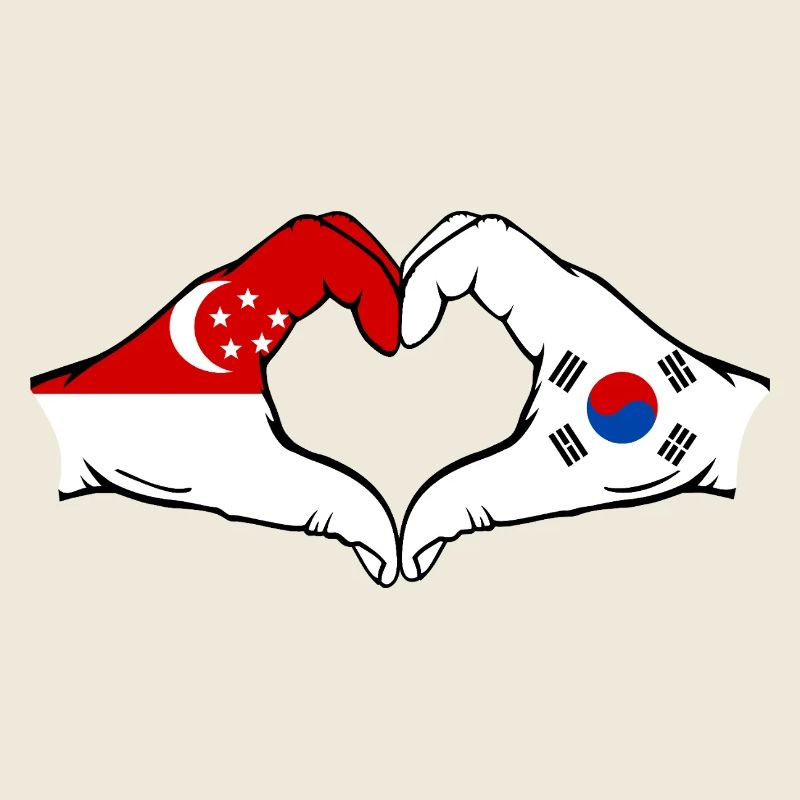 Singapour Corée du Sud Drapeau Mains Coeur Forme