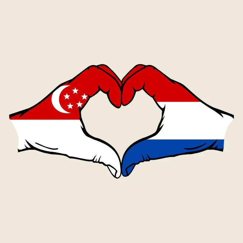 Singapour Hollande Drapeau Mains Coeur Forme