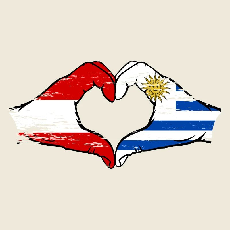Austria Uruguay Flag Hands Heart Shape Used