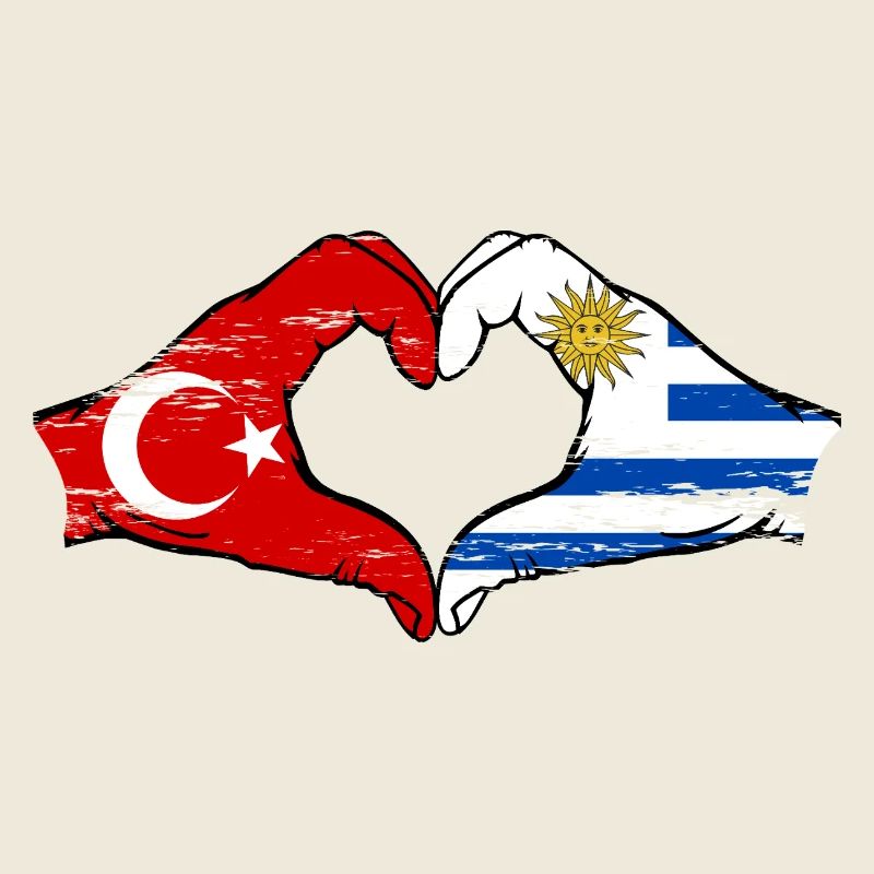 Turkey Uruguay Flag Hands Heart Shape Used