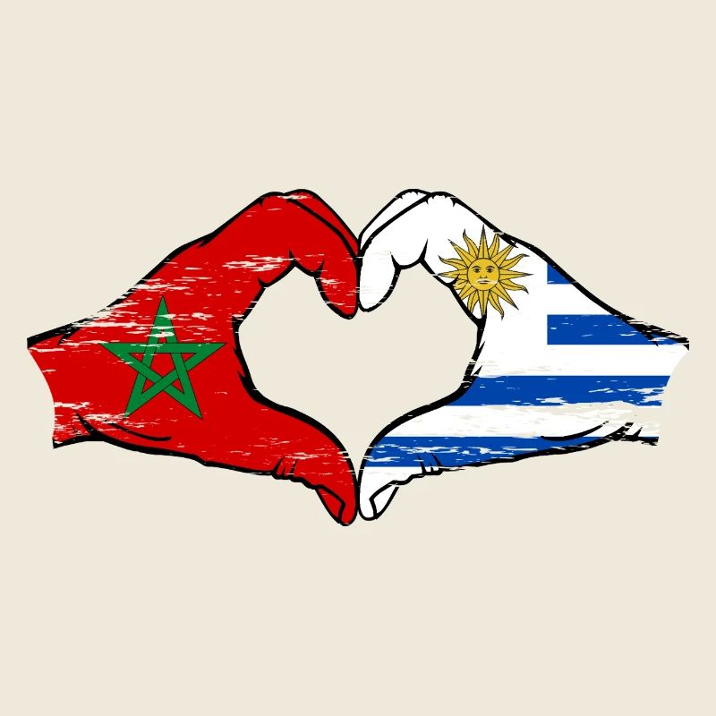Morocco Uruguay flag hands heart shape used