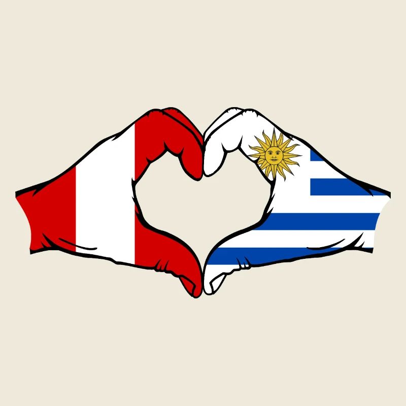 Pérou Uruguay Drapeau Mains Coeur Forme