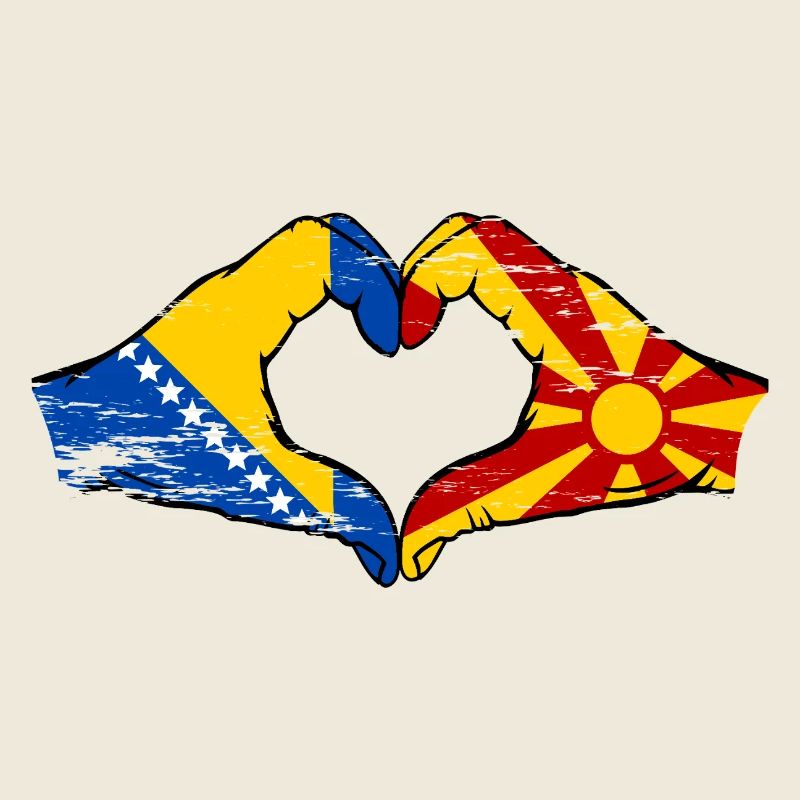 Bosnie Macédoine drapeau mains forme de coeur utilisé